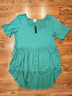 SWAK Teal Green Peplum Hi-Low Scoop Neck Women's Top 2X (14-36)